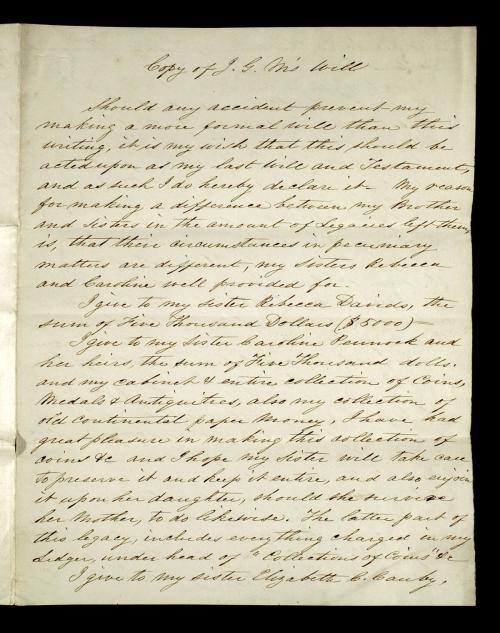 D2006-CMD-1045, (2) 19th-century copy of Jacob Giles Morris' last will and testament

