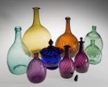 Colored glass grouping; 1950-369, Bottle; 1955-386, Bottle; 1930-621, Bottle; 1930-620, Sugar B ...